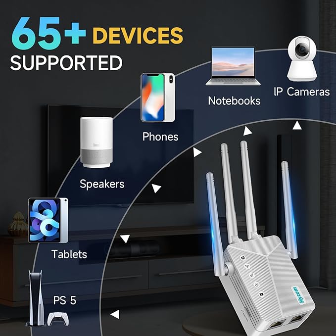 2026 WiFi Extender Signal Booster for Home & Outdoor - 5X Faster Internet Booster with Ethernet Port, Covers 13,000+ Sq.Ft House & Yard | Long Range Wireless Repeater Amplifier, Works with Any Router
