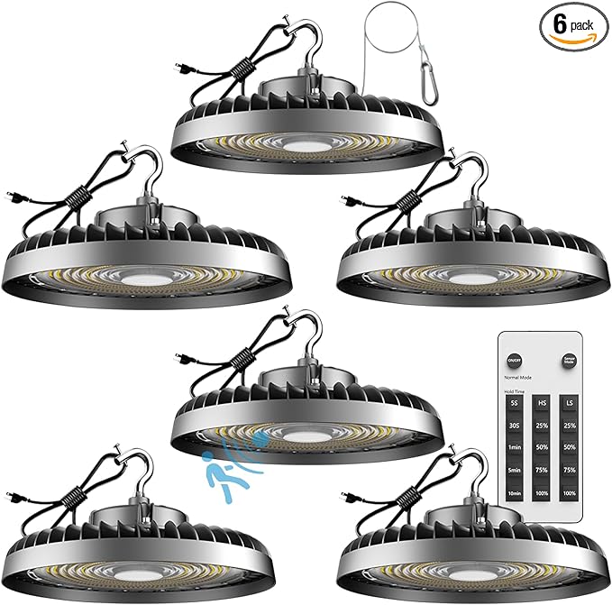 Lightdot Smart 300W LED High Bay Light 45000lm 5000K Commercial Bay Lighting AC100-277V UFO LED High Bay Shop Lights with Controller Supports Normal Mode & Motion Mode-6Pack