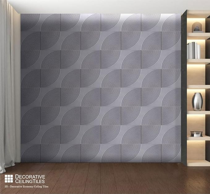 From Plain To Beautiful In Hours 9002 Arc Swell PVC 12 in x 12 in Peel and Stick Wall Panels (Covers / 10 sq.ft), Milky Grey, 10 Piece