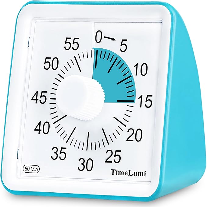 TimeLumi 60-Minute Visual Timer for Kids, Time Management Tool Study Classroom Timer, Home Edition Silent Countdown Timer for Toddler, Teachers and Adults (Blue)