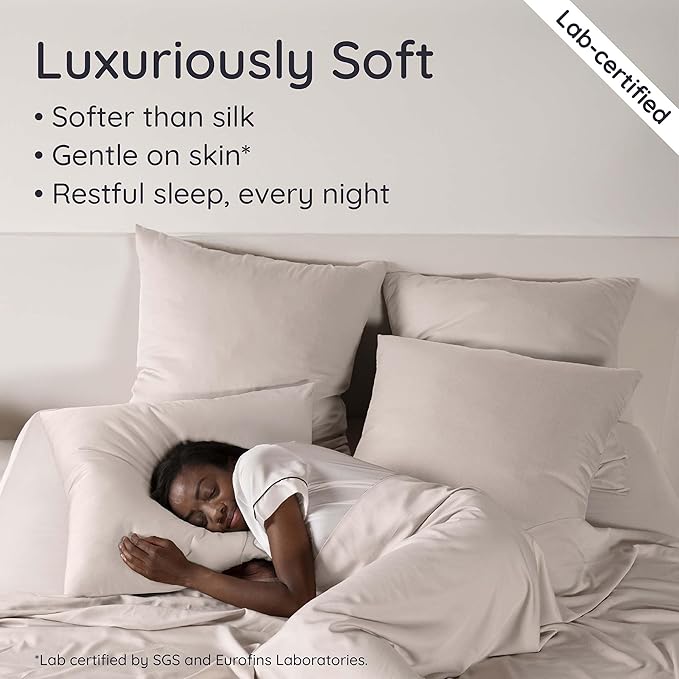 Bambaw 100% Viscose Derived from Bamboo Sheets King Size Set – 6pcs Deep Pocket King Sheets Cooling, Fits Up to 16'' with Elastic Corner Straps, Super Soft Bedding Set (Sand)