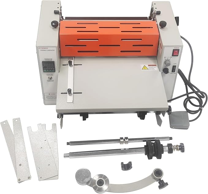 WYDDDARY 14.17"/360MM Electric Steel Roller Thermal Laminator with Slitting Cutter Hot Cold Roll Laminator Adjustable Temp 60-130℃ Electric Laminating Machine for Single/Double Sided Laminating 110V