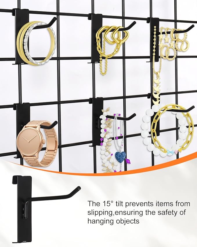 Alffun 50 Pack Grid Wall Hooks, 4 Inch Heavy Duty Wire Grid Display Hooks, Gridwall Accessories for Retail, Craft Shows, Garage Storage, and Home Organization, Black