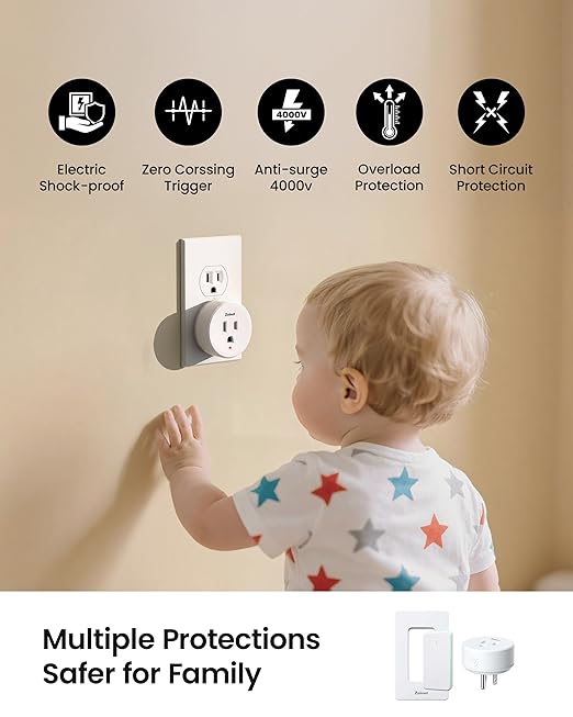 Zoiinet Remote Control Outlet Plug with 2 Switches, Buckle Design & Removable Wireless Light Switch, No Wiring Needed, 300 ft, 15A/1500W, Programmable, for Household Appliances