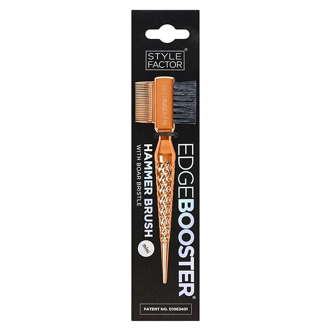 Style Factor EDGE BOOSTER® Hammer Brush Rat Tail– Double-Sided Edge Control Brush & Comb with Boar Bristles – For Edges, Slick Backs, Baby Hair Styling, and Taming Flyaways- Mini Travel Size