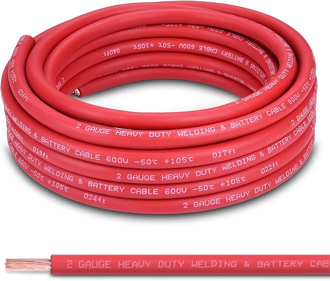 Shirbly 2 Gauge Battery Cable, 30FT Red 2 AWG Pure Copper Wire Welding Cable, for Automotive, Battery, Solar and Generator, Standard USA OFC Wire