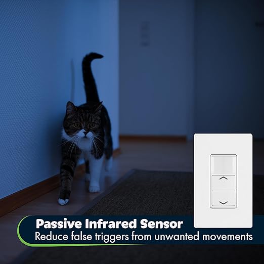 TOPGREENER Motion Sensor Light Switch Dimmer, Electronic Dimmer with PIR Motion Sensor, Occupancy & Vacancy Modes, 150W LED/CFL, Single-Pole, UL Listed, TDODS5-120, White