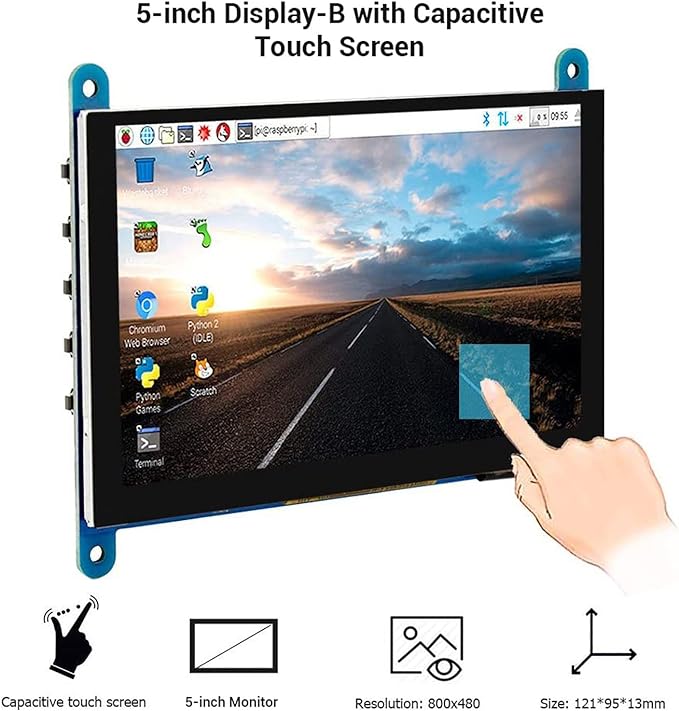 ELECROW 5 Inch Touch Screen Monitor for Raspberry Pi - 800×480 Mini Monitor Touchscreen LCD Display Compatible with Raspberry Pi 5/4/3B+/3B, BB Black, Banana Pi, Jetson Nano, Windows, PC