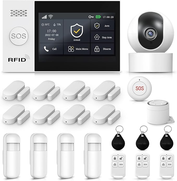 LWOHSI Home Security Systems,Wireless 4.3" Fulltouch Screen Home Alarm Kits with 2MP HD Security Camera,GSM 4G /Tuya APP Real-Time Alerts,Door Sensors,SOS,Work with Alexa&Google for Villa,Apartment
