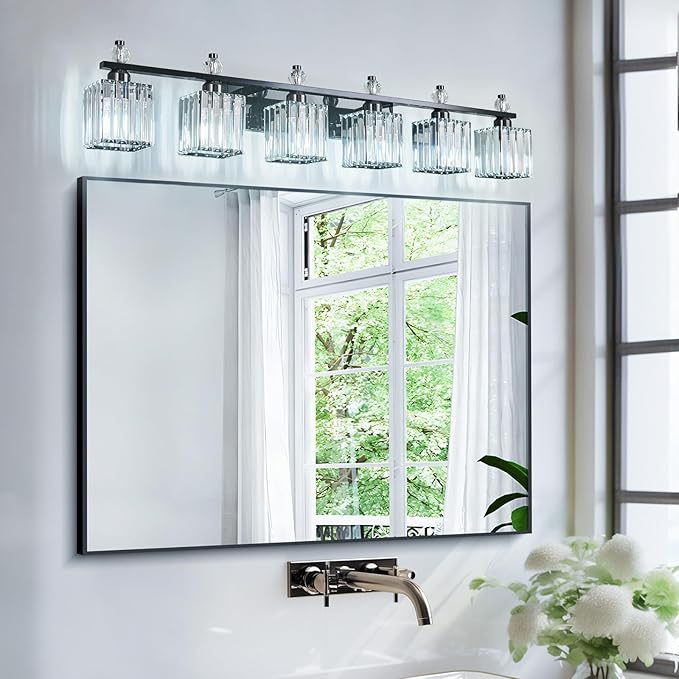FDPBY Vanity Lights 6-Light Modern Crystal Vanity Light Plating Black Bathroom Light Fixtures Over Mirror Crystal Bathroom Vanity Lighting Fixtures