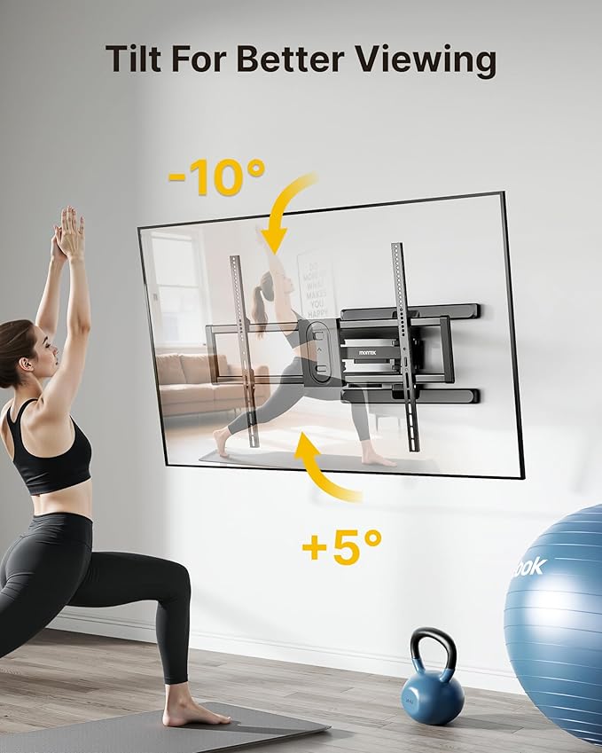 monTEK Heavy Duty Full Motion TV Wall Mount for 43–100 Inch TVs Pre-Assembled Bracket with Tool-Free Tilt Swivel & Extension Max VESA 800x600, 150lbs 4X Strength Tested Fits 16/18 Inch Studs, HW1276BK