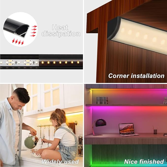 VST 20pack 3.3 ft LED Channel, V Shape Led Diffuser Channel, LED Aluminum Channel System with Black Cover, End Caps and Mounting Clips, Aluminum Profile for LED Strip Light Very Easy Installation