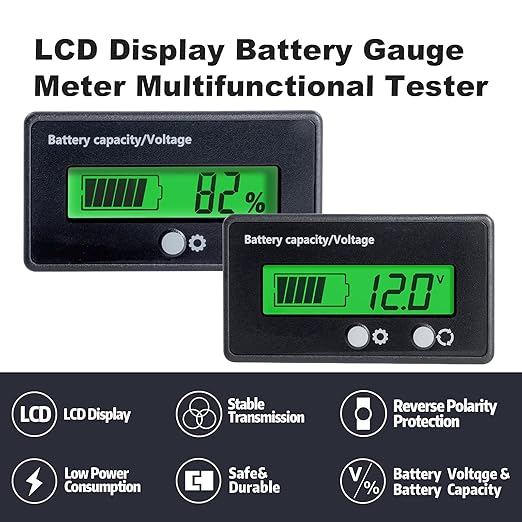 2Pack Golf Cart Battery Capacity Voltage DC 12V 24V 36V 48V 72V Battery Meter Tester Gauge Monitors Lithium ion Lead-Acid Batteries Indicator for Golf CART Yamaha Club CAR EZGO Motorcycle Most Car