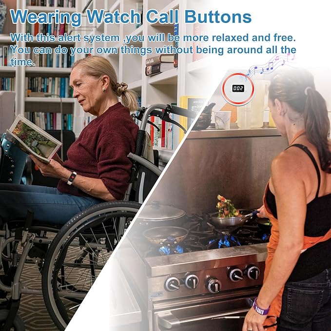 Wireless Caregiver Pager Call Button Emergency Calling System 328 Feet 1 Call Button/1 Watch Button/1 Receiver Nurse Alert System for Elderly Patient Disabled (1 Beige H1+1 3DB+M2)