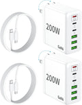 2 Pack USB C Charger Block, 200W GaN Super Fast Charger Type C iPhone 17 16 Fast Charging 6 Port Foldable PD Charging Station for All iPhone/Samsung Galaxy S25/S24/MacBook iPad
