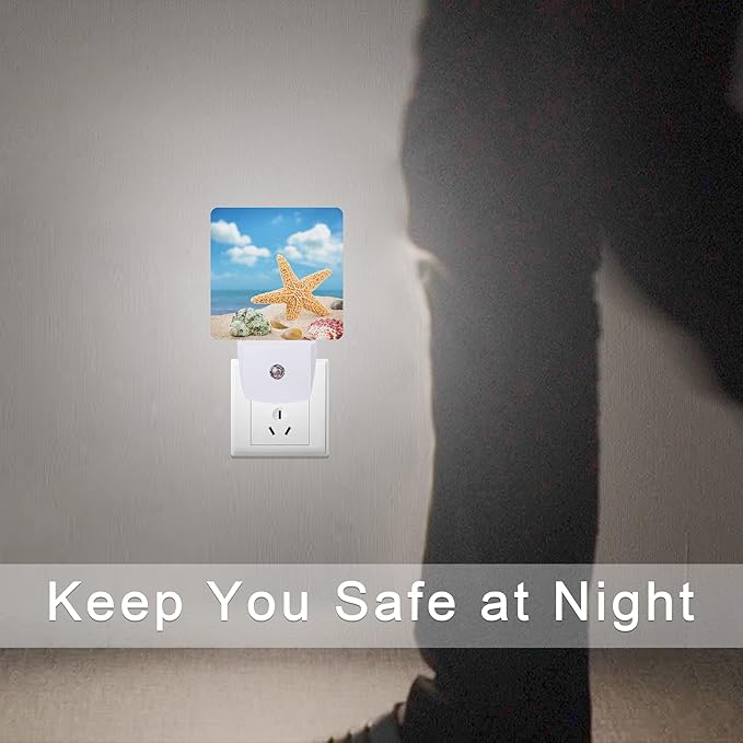 Smoaffly Seashells Starfishes Beach Night Light Plug-in LED Nightlights Auto Sensor Night Lamp Dusk-to-Dawn Lamp Home Decor for Nursery Children Girls Boys