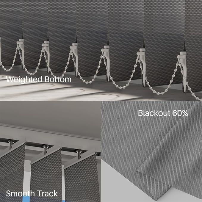 Blindify Motorized Vertical Blinds, Light Filtering Sliding Door Shades Vertical Shades Remote Control Customize, Pure Grey