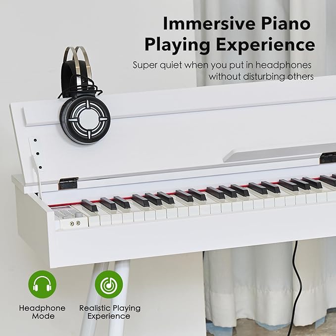 KUMENG Digital Piano 88 Key Weighted Keyboard,Full-Size Desk Progressive Hammer-Action Electric Piano For Beginners, With Sheet Music Stand, Pedal,Power Adapter, Headphone Mode, Usb-Midi