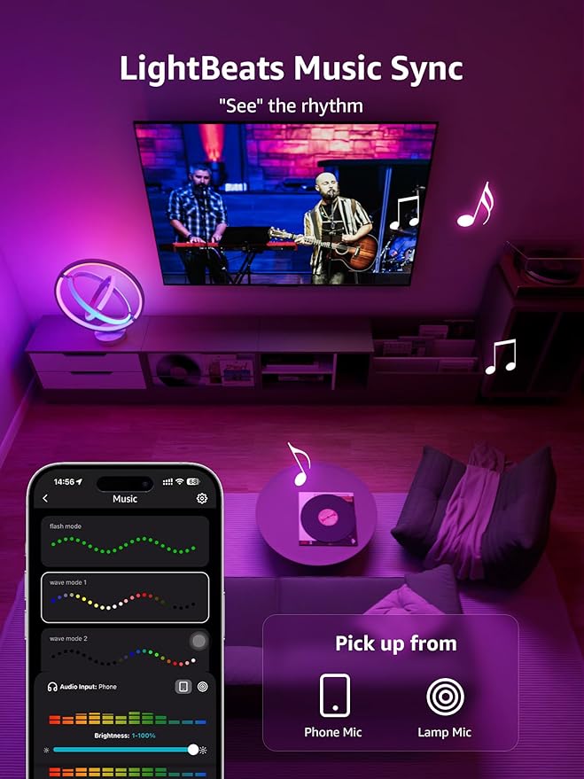 Lepro TB1 AI Smart Table Lamp, RGB+IC Addressable Color Changing Desk Light Alexa Google Home Enable, Music Sync, DIY Endless Scenes, APP Control Cool LED Lamp for Room Decor Ambient Lighting, 2.4 GHz