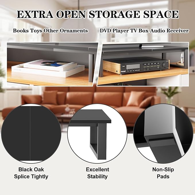 aboxoo 59" Large TV Riser Stand for 32-75 Inch TV, TV Shelf with Steel Legs, Tabletop TV Riser for Home Living Room, Study Office (Black)