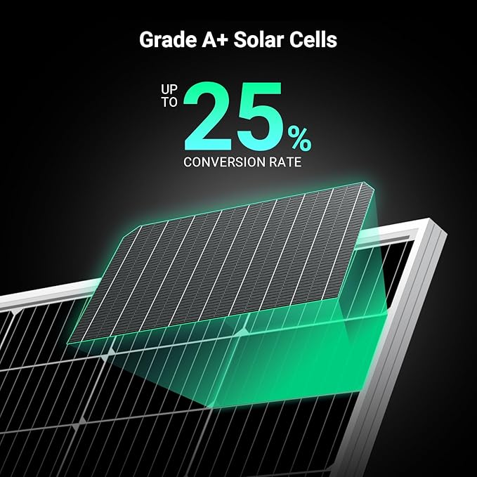 HQST 200W Solar Panel, 9BB Monocrystalline Solar Panels with 25% Efficiency, Grade A+ Cells, IP65 Rating for RV, Camper Van, Trailer, Marine, Home Rooftop, Off Grid