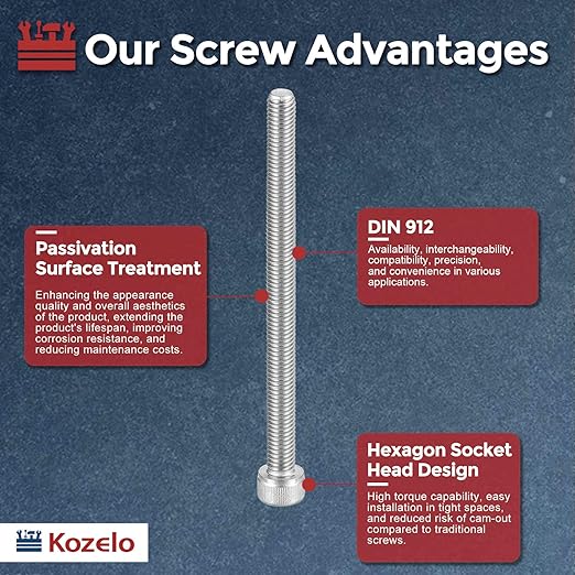 Kozelo 2pcs Socket Head Cap Screws - [M8-1.25 x 130mm] 304 Stainless Steel Allen Socket Drive for Electrical Motor 3D Printing Fan Engine Replacement Use, Silver