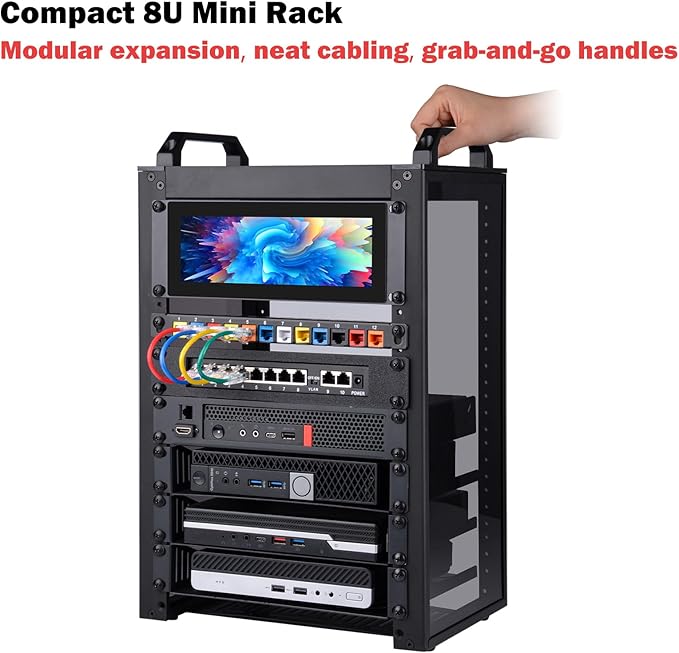 GeeekPi 8U Server Cabinet, 10 inch Server Rack for Network, Servers, Audio, and Video Equipment, DeskPi RackMate T1 Rackmount, 7.87 inch Depth