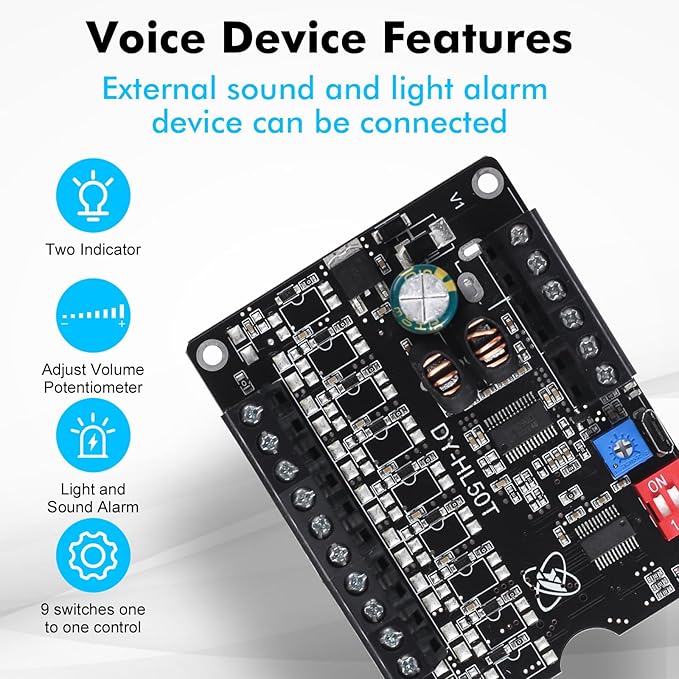 1 Pc 60W Voice Playback Module Support TF Card(32GB Max), PEMENOL DC 9-24V Sound Module Music Player Voice Broadcast Device Support Sound and Light Alarm for Home Alarm Voice Broadcast Module
