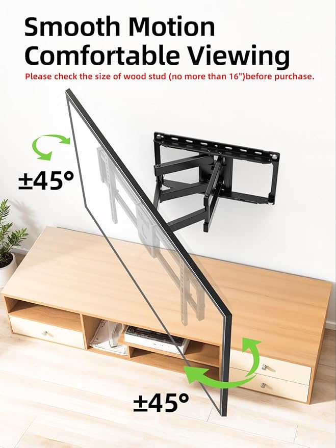 USX Mount Full Motion TV Wall Mount for Most 42-90 inch Flat Screen/LED/4K, TV Mount Bracket Dual Swivel Articulating Tilt 6 Arms, Max 16" Wood Studs, VESA 600x400mm, Holds up to 132lbs