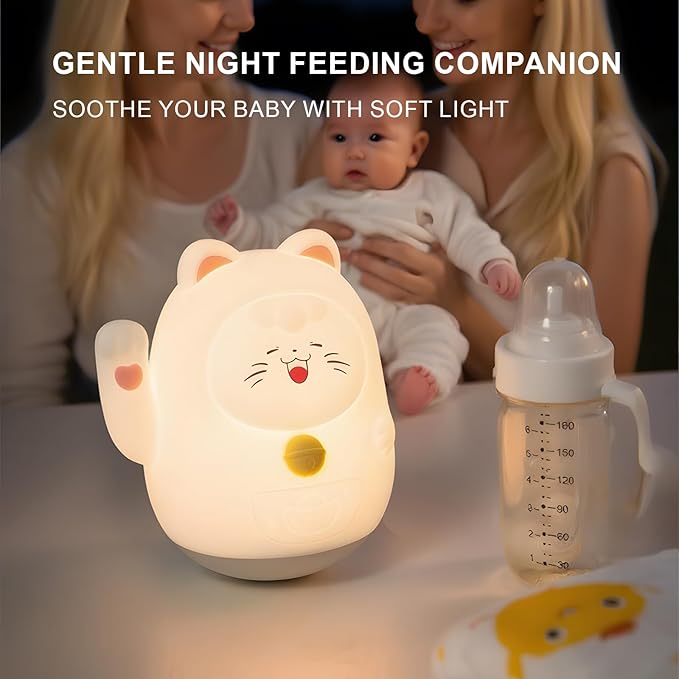 AuroraNiteBeam Cute Cat Night Light for Kids, LED Nursery Lamp Dimmable & Rechargeable, Warm Glow for Night Feeding, Nursery & Room Décor Lamp with Gift-Ready Design