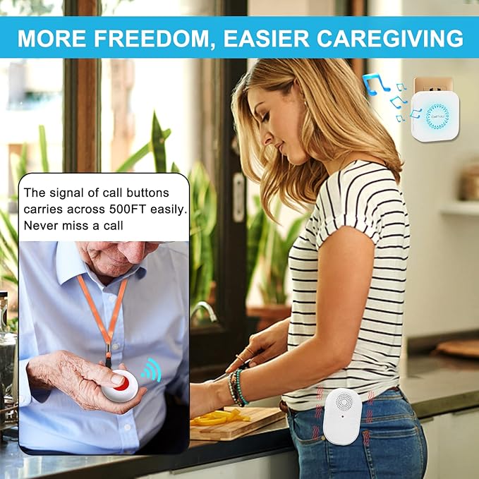 CallToU Caregiver Pager Call Button Elderly Wireless Call Button Vibration Pager Nurse Calling Alert System for Home Elderly Disabled Patient 1 Transmitters 1 Receiver
