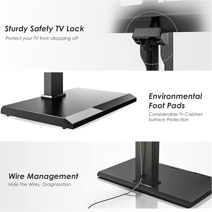 FITUEYES Floor TV Stand with Mount for 32-55 65 Inch TV, Height Adjustable TV Floor Stand with Metal Shelf up to 110 lbs, Swivel Tall TV Stand with Study Iron Base for Living Room, Bedroom