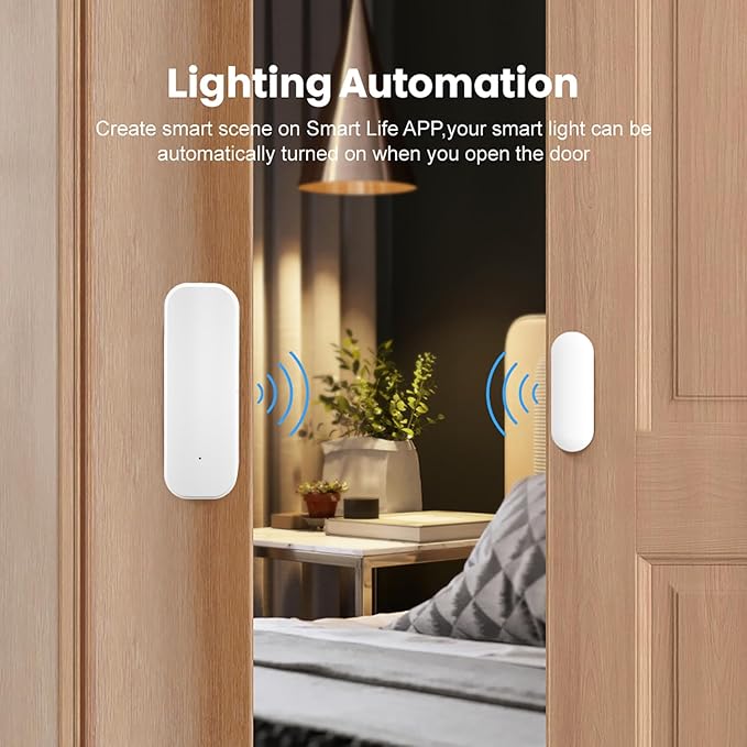 WiFi Door Sensor Window Detector: Smart Window Contact Sensor, Wireless Magnetic Door Open Detector with Free Notification Alerts, Compatible with Alexa Google Assistant (2-Pack)