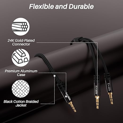 Kxable 1/8 Inch TRS Stereo Y Splitter Cable 4FT, 3.5mm Male to 2-Male Y-Splitter Stereo Audio Cable, for Cell Phone PC Laptop, Speaker, Headphones, Suitable for Switching or Two Sets of Speakers