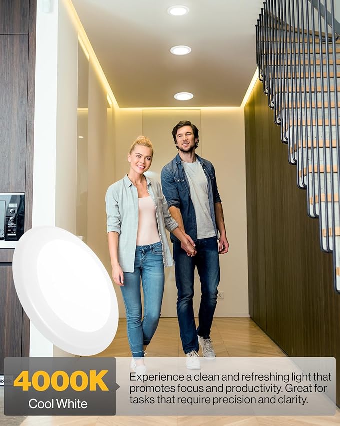 Sunco LED Disc Lights Ceiling 6 Inch, Flush Mount Disk Light, Recessed Can Lighting, 1050 LM, 15W (75W Equivalent), 4000K Cool White, Dimmable, Damp Rated ETL 4 Pack.