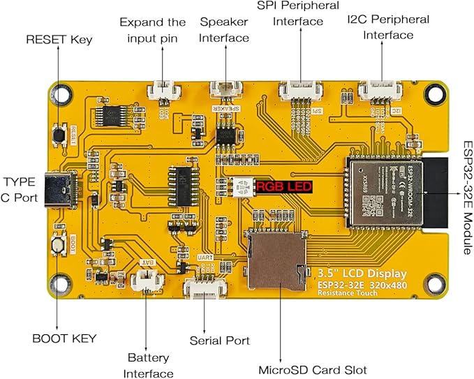 Hosyond 3.5'' 320x480 Touch Screen ESP32 Display with WiFi+BT, ST7796U Driver LCD TFT Screen Module for Arduino IoT