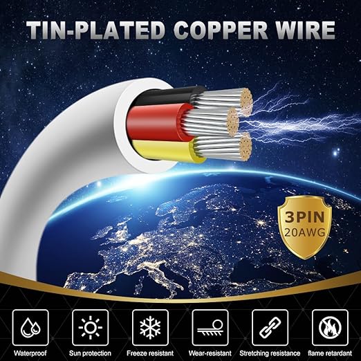 DEKIEVALE 20 Gauge 3 Conductor Electrical Wire, 32.8FT White Stranded Low Voltage 20/3 Cable PVC Case, 20 AWG Tinned Copper 3 Wire Cable, Flexible Extension Power Cord for LED Lamp Lighting Automotive