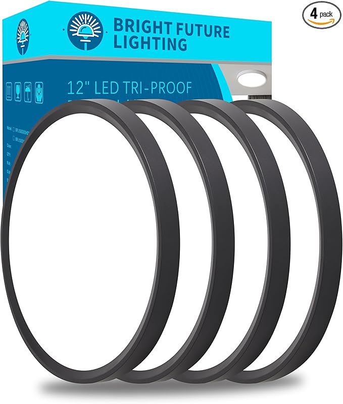 4pack 12 Inch Flush Mount Ceiling Light, 24w Led Ceiling Light, 3000k/4000k/6000k Selectable 2520lm Ceiling Lights, Super Slim Led Light Fixture for Bedroom Kitchen Living Dining Room Office (Black)