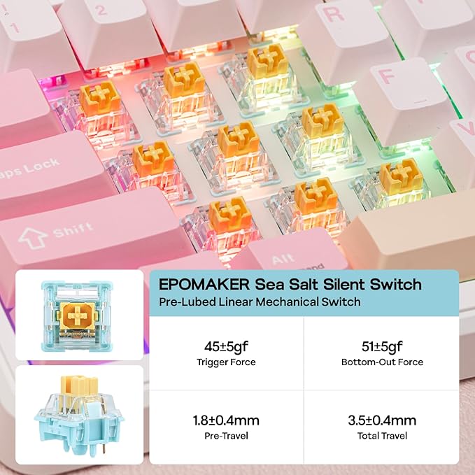 EPOMAKER TH99 PRO 96% Mechanical Keyboard with Screen & Knob, 10000mAh, 2.4Ghz/BT, Hot Swap, Custom Driver, RGB Backlight, PBT Keycap, Wireless Gaming Keyboard for PC/Mac (Pink, Sea Salt Silent)