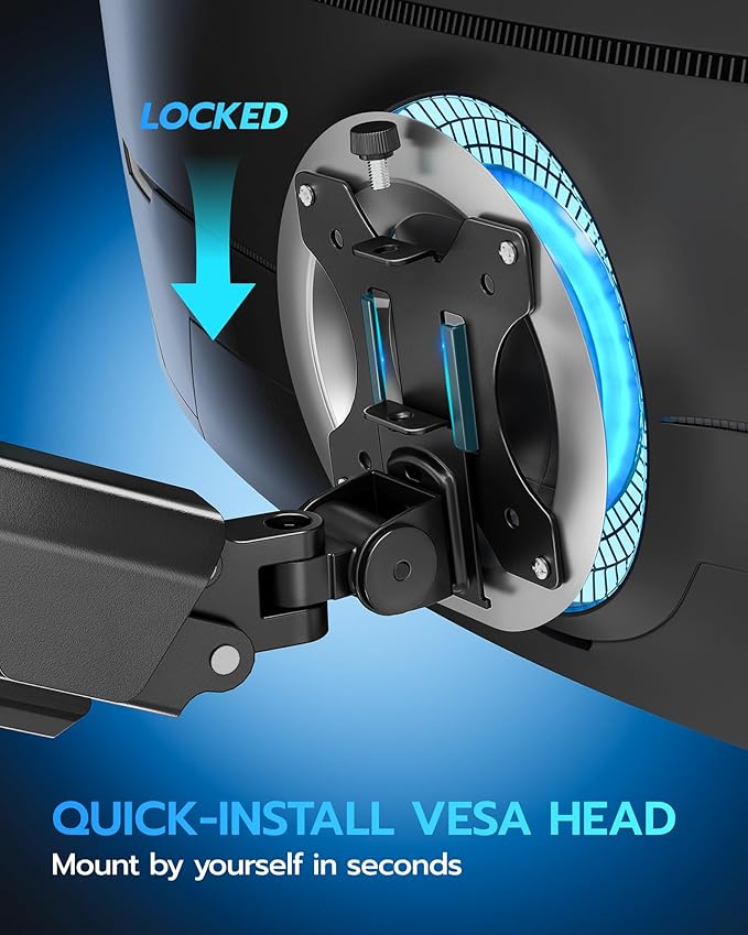ARES WING Heavy Duty Single Monitor Arm - Fully Adjustable Monitor Mount for 40 34 32 27 Inch Ultrawide Screens Up to 26.4 lbs with Clamp/Grommet Desk Mount and USB A/C, 75/100 Vesa Mount, Black
