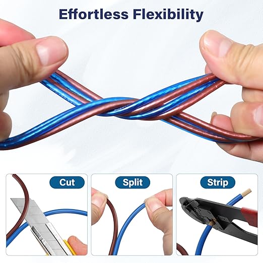HiFind 16/2 Gauge AWG Car Audio Speaker Wire Cable 30 Ft, Professional Shielded OFC Zipper Wire, Transparent Soft PVC for Automotive Stereo HiFi Home Theater System, Subwoofer, Blue+ Brown