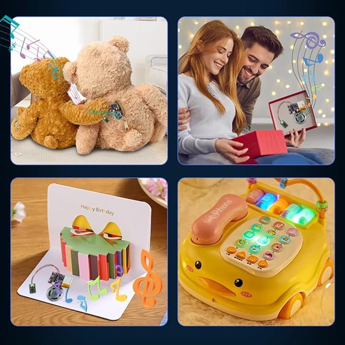 Voice Module,MP3 Music Sound Chips, 16MB Sound Module for Crafts, Christmas, New Year Greeting Cards, Box with Speaker Lithium Battery Powered and USB Cable. (JR-JX7004-Push Button - 2P)