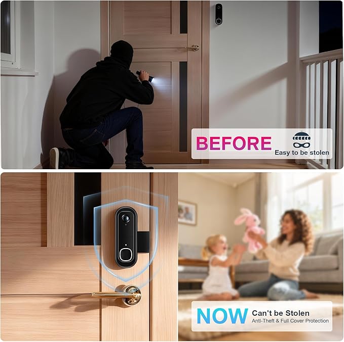 Anti-Theft Doorbell Mount Compatible with Arlo Video Doorbell 2K/HD (2nd Gen), No-Drill Adjustable Mounting Bracket for Arlo Doorbell Camera, Accessories for Apartments, Businesses Home (Black)