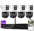 xmartO [2-in-1 CAMs 8-View WiFi 6 Mesh PTZ Security Camera System Outdoor Wireless, 4X Dual-Lens CAM, 16CH 4K Long Range WiFi6 Surveillance NVR Kit, 4MP PTZ Home CCTV Set w. 500GB HDD, No Monthly Fee