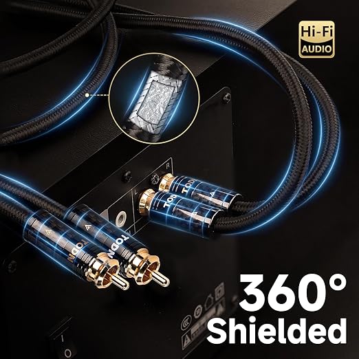 TODN HiFi RCA Cables Audiophile RCA to RCA Male Silver-Plated-OCC Core Shielded Audio Cable for Home Stereo Systems (6.5ft/2m, 1 Pair)