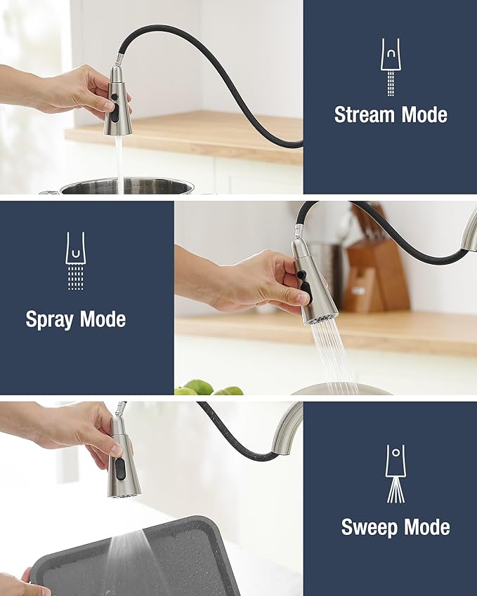 AIMADI Kitchen Faucet with Pull Down Sprayer – High Arc 360° Swivel Brushed Nickel Stainless Steel Kitchen Sink Faucet, 3-Mode Spray Head, Suitable for Farmhouse Modern Laundry Rv Bar