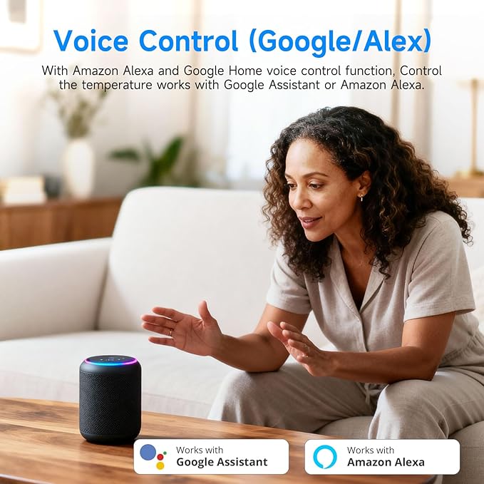 Smart Thermostat for House, WiFi Thermostat Compatible with Alexa and Google Assistant,7day x 8period Programmable Control Tuya/Smart Life, Energy Saving, C-Wire Require (Black)