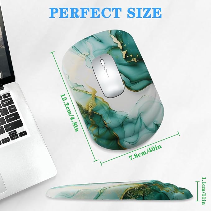 Mouse Pad Wrist Wrist Rest, Comfortable Memory Foam Wrist Rest, Non-Slip PU Base, Ergonomic Wrist Support and Arm Rests for Gaming, Office, Computer Use, Relieve Typing Pain-（Green Marble）