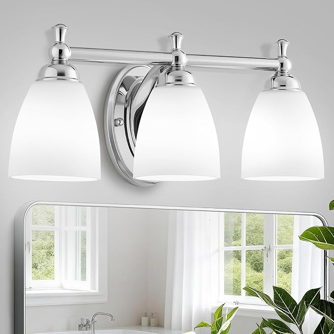 EJIAXIN Bathroom Light Fixtures, 3 Light Bathroom Lighting Fixtures Over Mirror Wall Mounted Lighting Chrome Vanity Light for Living Room Cabinet