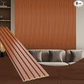OUZUGIE WPC Acoustic Slat Wall Paneling, 8-Pack 96 x 6 Inches 3D Wall Panels for Interior Wall Decor,Living Room,TV Background,Study Room,Office Spaces,Bedroom,Low Grille (Teak)